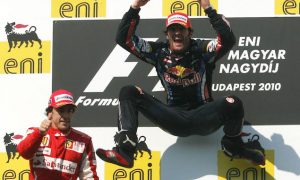 Webber’s signature podium leap