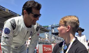 Grand Marshal Mark Webber greets a special guest