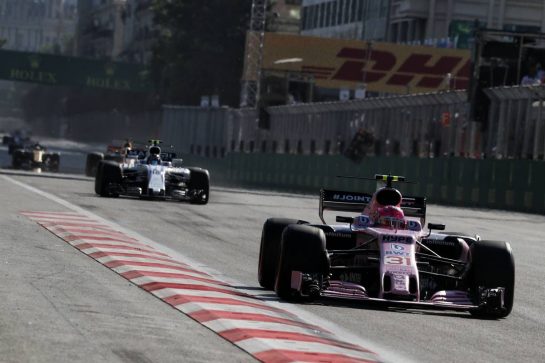 Esteban Ocon (FRA) Sahara Force India F1 VJM10.
25.06.2017. Formula 1 World Championship, Rd 8, Azerbaijan Grand Prix, Baku Street Circuit, Azerbaijan, Race Day.
- www.xpbimages.com, EMail: requests@xpbimages.com - copy of publication required for printed pictures. Every used picture is fee-liable. © Copyright: Photo4 / XPB Images