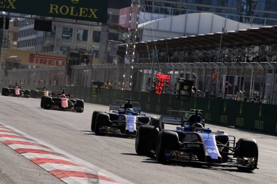Pascal Wehrlein (GER) Sauber C36 and team mate Marcus Ericsson (SWE) Sauber C36.
25.06.2017. Formula 1 World Championship, Rd 8, Azerbaijan Grand Prix, Baku Street Circuit, Azerbaijan, Race Day.
- www.xpbimages.com, EMail: requests@xpbimages.com - copy of publication required for printed pictures. Every used picture is fee-liable. © Copyright: Photo4 / XPB Images