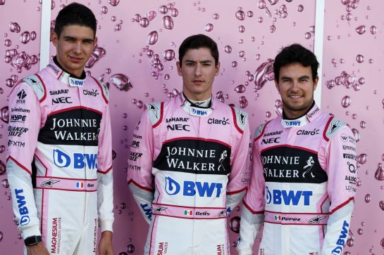 (L to R): Esteban Ocon (FRA) Sahara Force India F1 Team with Alfonso Celis Jr (MEX) Sahara Force India F1 Development Driver and Sergio Perez (MEX) Sahara Force India F1.
06.07.2017. Formula 1 World Championship, Rd 9, Austrian Grand Prix, Spielberg, Austria, Preparation Day.
- www.xpbimages.com, EMail: requests@xpbimages.com - copy of publication required for printed pictures. Every used picture is fee-liable. © Copyright: Moy / XPB Images