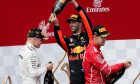 Austrian Grand Prix, podium: Valtteri Bottas, Sebastian Vettel and Daniel Ricciardo celebrate