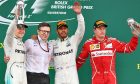British Grand Prix podium: Valtteri Bottas, Lewis Hamilton, Kimi Raikkonen