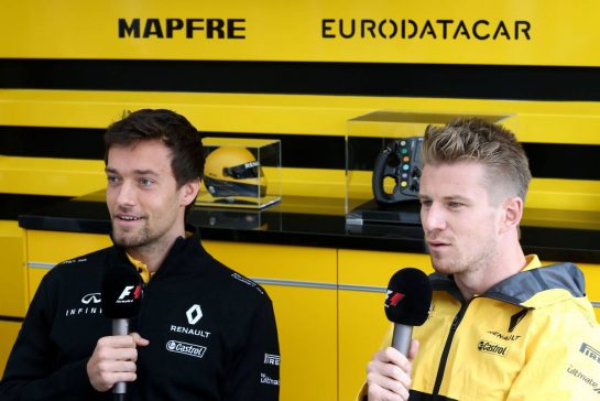 Jolyon Palmer (GBR) Renault Sport F1 Team  and Nico Hulkenberg (GER) Renault Sport F1 Team 
27.07.2017. Formula 1 World Championship, Rd 11, Hungarian Grand Prix, Budapest, Hungary, Preparation Day.
- www.xpbimages.com, EMail: requests@xpbimages.com - copy of publication required for printed pictures. Every used picture is fee-liable. © Copyright: Charniaux / XPB Images