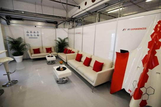 Two-Seater F1 Experiences Racing Car pit garage.
27.07.2017. Formula 1 World Championship, Rd 11, Hungarian Grand Prix, Budapest, Hungary, Preparation Day.
- www.xpbimages.com, EMail: requests@xpbimages.com - copy of publication required for printed pictures. Every used picture is fee-liable. © Copyright: Moy / XPB Images