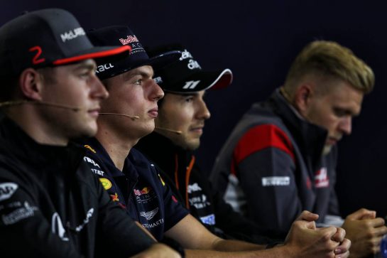 (L to R): Stoffel Vandoorne (BEL) McLaren; Max Verstappen (NLD) Red Bull Racing; Sergio Perez (MEX) Sahara Force India F1; and Kevin Magnussen (DEN) Haas F1 Team, in the FIA Press Conference.
27.07.2017. Formula 1 World Championship, Rd 11, Hungarian Grand Prix, Budapest, Hungary, Preparation Day.
- www.xpbimages.com, EMail: requests@xpbimages.com - copy of publication required for printed pictures. Every used picture is fee-liable. © Copyright: Moy / XPB Images