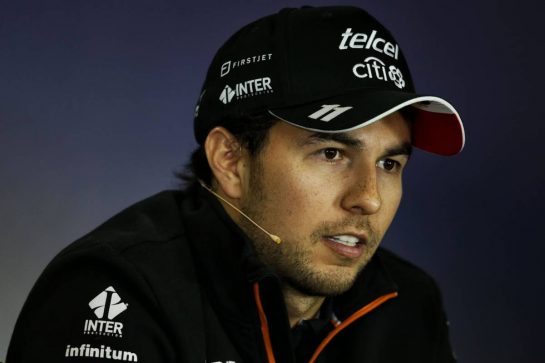Sergio Perez (MEX) Sahara Force India F1 in the FIA Press Conference.
27.07.2017. Formula 1 World Championship, Rd 11, Hungarian Grand Prix, Budapest, Hungary, Preparation Day.
- www.xpbimages.com, EMail: requests@xpbimages.com - copy of publication required for printed pictures. Every used picture is fee-liable. © Copyright: Moy / XPB Images