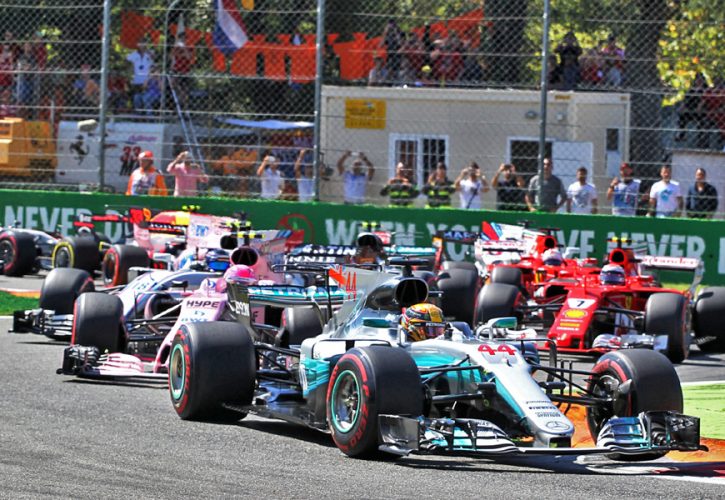 Lewis Hamilton, Mercedes, leading the Italian Grand Prix