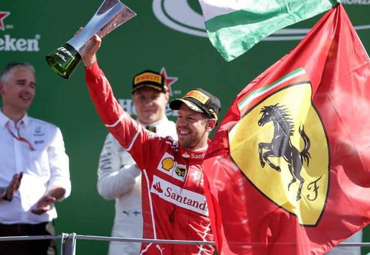 Sebastian Vettel, Ferrari, celebrates after the Italian Grand Prix