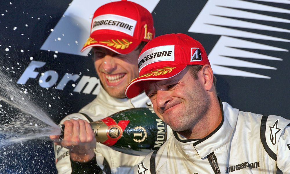 29.03.2009 Melbourne, Australia, Jenson Button (GBR), Brawn GP, Rubens Barrichello (BRA), Brawn GP on the podium