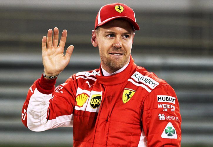 Bahrain Grand Prix: Sebastian Vettel (GER) Ferrari celebrates his pole position