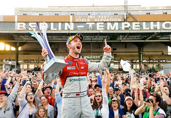 Audi's Daniel Abt celebrates after winning the 2018 ABB FIA Berlin ePrix