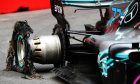 The punctured rear tyre of race retiree Valtteri Bottas (FIN) Mercedes