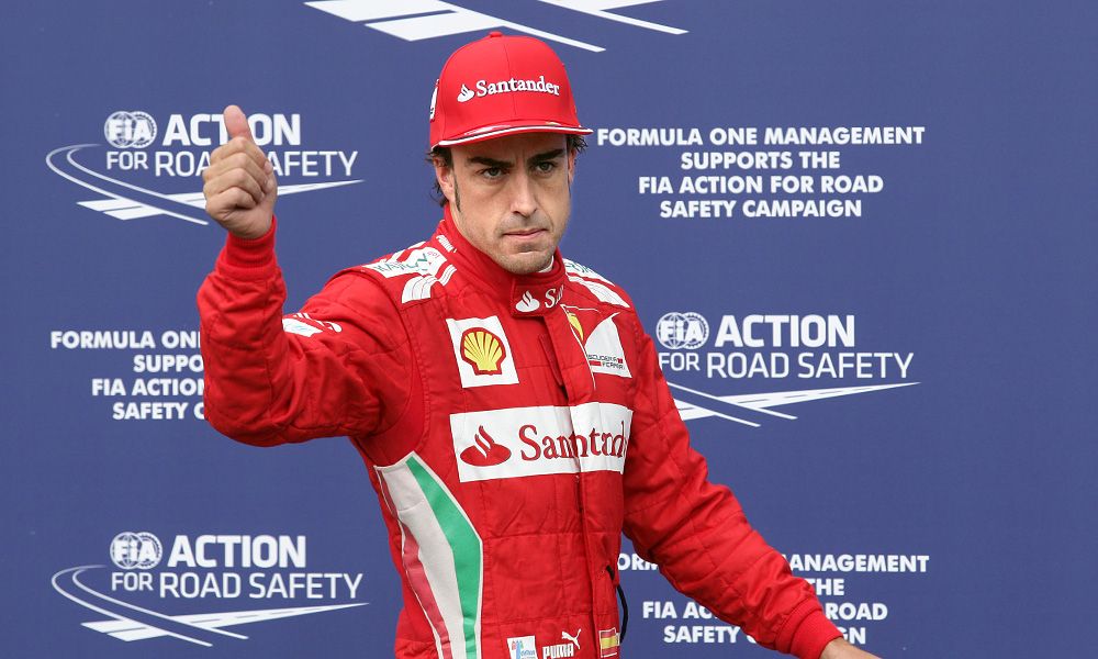 2012 German GP: Fernando Alonso (ESP) Ferrari celebrates his pole position