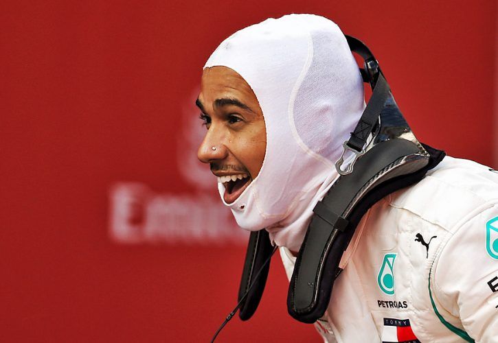 Spanish Grand Prix Race winner Lewis Hamilton (GBR) Mercedes AMG F1 celebrates