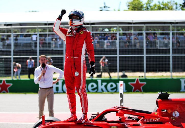 Sebastian Vettel (Ferrari) celebrates pole for the Canadian Grand Prix