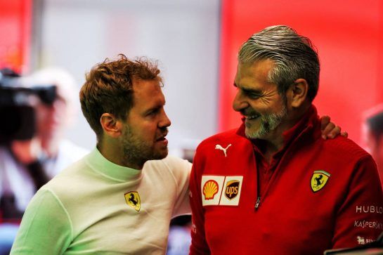 (L to R): Sebastian Vettel (GER) Ferrari with with Maurizio Arrivabene (ITA) Ferrari Team Principal.
29.06.2018. Formula 1 World Championship, Rd 9, Austrian Grand Prix, Spielberg, Austria, Practice Day.
- www.xpbimages.com, EMail: requests@xpbimages.com - copy of publication required for printed pictures. Every used picture is fee-liable. © Copyright: Batchelor / XPB Images