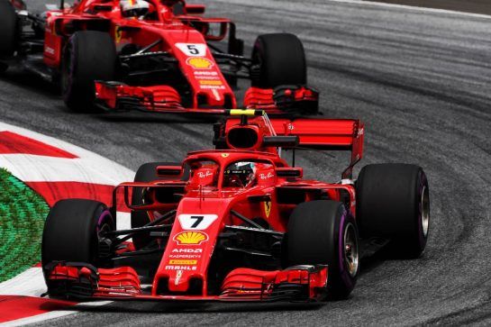 Kimi Raikkonen (FIN) Ferrari SF71H leads team mate Sebastian Vettel (GER) Ferrari SF71H.
29.06.2018. Formula 1 World Championship, Rd 9, Austrian Grand Prix, Spielberg, Austria, Practice Day.
- www.xpbimages.com, EMail: requests@xpbimages.com - copy of publication required for printed pictures. Every used picture is fee-liable. © Copyright: Photo4 / XPB Images
