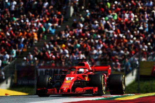 Sebastian Vettel (GER) Ferrari SF71H.
01.07.2018. Formula 1 World Championship, Rd 9, Austrian Grand Prix, Spielberg, Austria, Race Day.
- www.xpbimages.com, EMail: requests@xpbimages.com - copy of publication required for printed pictures. Every used picture is fee-liable. © Copyright: Charniaux / XPB Images