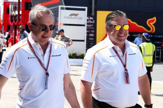 Zak Brown (USA) McLaren Executive Director (Right).
05.07.2018. Formula 1 World Championship, Rd 10, British Grand Prix, Silverstone, England, Preparation Day.
- www.xpbimages.com, EMail: requests@xpbimages.com - copy of publication required for printed pictures. Every used picture is fee-liable. © Copyright: Photo4 / XPB Images