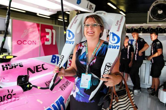 Sahara Force India F1 Team - Breast Cancer Care.
05.07.2018. Formula 1 World Championship, Rd 10, British Grand Prix, Silverstone, England, Preparation Day.
- www.xpbimages.com, EMail: requests@xpbimages.com - copy of publication required for printed pictures. Every used picture is fee-liable. © Copyright: Moy / XPB Images