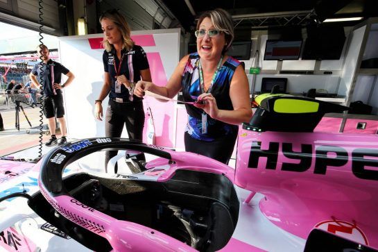 Sahara Force India F1 Team - Breast Cancer Care.
05.07.2018. Formula 1 World Championship, Rd 10, British Grand Prix, Silverstone, England, Preparation Day.
- www.xpbimages.com, EMail: requests@xpbimages.com - copy of publication required for printed pictures. Every used picture is fee-liable. © Copyright: Moy / XPB Images