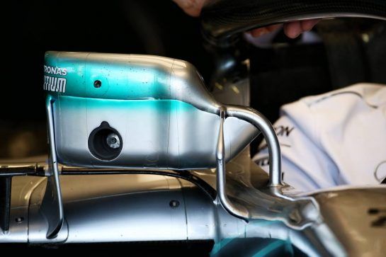 Mercedes AMG F1 W09 mirror detail.
06.07.2018. Formula 1 World Championship, Rd 10, British Grand Prix, Silverstone, England, Practice Day.
- www.xpbimages.com, EMail: requests@xpbimages.com - copy of publication required for printed pictures. Every used picture is fee-liable. © Copyright: Batchelor / XPB Images