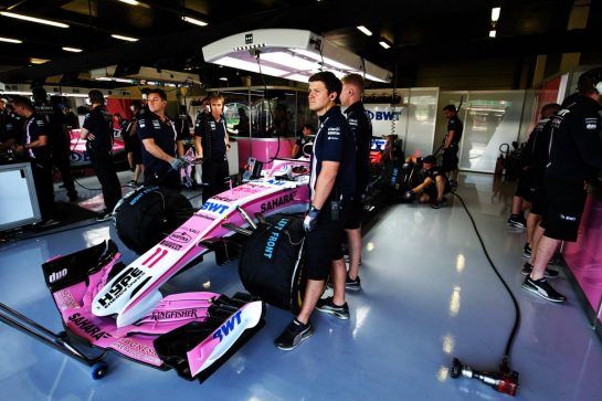 Sergio Perez (MEX) Sahara Force India F1 VJM11.
06.07.2018. Formula 1 World Championship, Rd 10, British Grand Prix, Silverstone, England, Practice Day.
- www.xpbimages.com, EMail: requests@xpbimages.com - copy of publication required for printed pictures. Every used picture is fee-liable. © Copyright: Moy / XPB Images