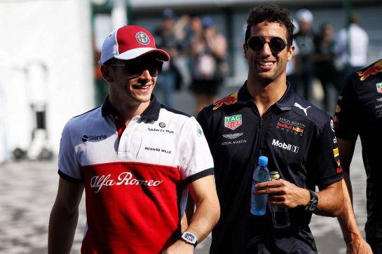 (L to R): Charles Leclerc (MON) Sauber F1 Team with Daniel Ricciardo (AUS) Red Bull Racing.
06.07.2018. Formula 1 World Championship, Rd 10, British Grand Prix, Silverstone, England, Practice Day.
- www.xpbimages.com, EMail: requests@xpbimages.com - copy of publication required for printed pictures. Every used picture is fee-liable. © Copyright: Batchelor / XPB Images
