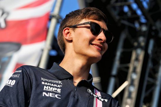 George Russell (GBR) Sahara Force India F1 Test Driver on stage at the Sahara Force India F1 Team Fan Zone.
06.07.2018. Formula 1 World Championship, Rd 10, British Grand Prix, Silverstone, England, Practice Day.
- www.xpbimages.com, EMail: requests@xpbimages.com - copy of publication required for printed pictures. Every used picture is fee-liable. © Copyright: Moy / XPB Images