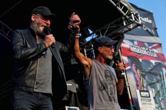 (L to R): Liam Cunningham (IRE) Actor and Eddie Jordan (IRE) on stage at the Sahara Force India F1 Team Fan Zone.
06.07.2018. Formula 1 World Championship, Rd 10, British Grand Prix, Silverstone, England, Practice Day.
- www.xpbimages.com, EMail: requests@xpbimages.com - copy of publication required for printed pictures. Every used picture is fee-liable. © Copyright: Moy / XPB Images
