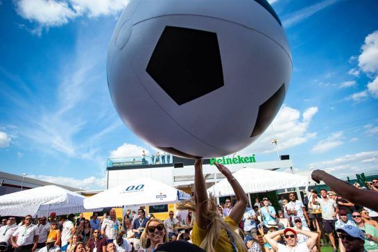 The England vs Sweden World Cup Quarter Final is shown on a big screen at the Heineken Bar in the paddock.
07.07.2018. Formula 1 World Championship, Rd 10, British Grand Prix, Silverstone, England, Qualifying Day.
- www.xpbimages.com, EMail: requests@xpbimages.com - copy of publication required for printed pictures. Every used picture is fee-liable. © Copyright: Bearne / XPB Images