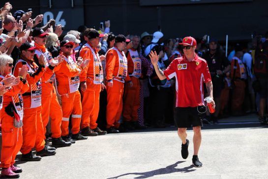 Kimi Raikkonen (FIN) Ferrari on the drivers parade.
08.07.2018. Formula 1 World Championship, Rd 10, British Grand Prix, Silverstone, England, Race Day.
- www.xpbimages.com, EMail: requests@xpbimages.com - copy of publication required for printed pictures. Every used picture is fee-liable. © Copyright: Moy / XPB Images