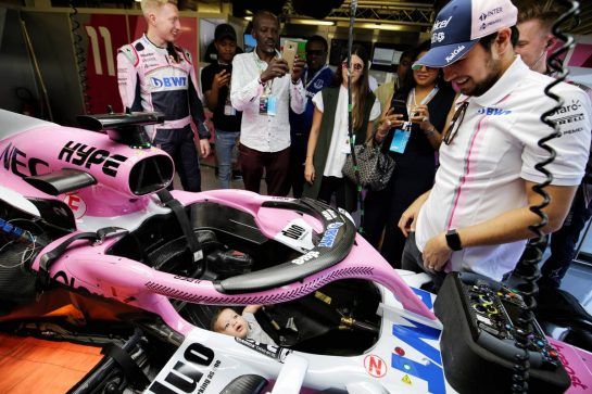 Sergio Perez (MEX) Sahara Force India F1 with his son Sergio Perez Jnr (MEX) in the Sahara Force India F1 VJM11.
08.07.2018. Formula 1 World Championship, Rd 10, British Grand Prix, Silverstone, England, Race Day.
- www.xpbimages.com, EMail: requests@xpbimages.com - copy of publication required for printed pictures. Every used picture is fee-liable. © Copyright: Moy / XPB Images