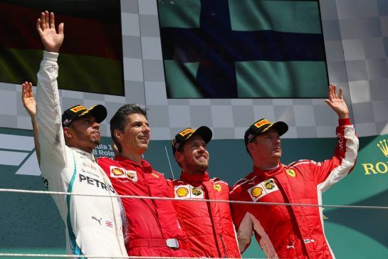 Lewis Hamilton (GBR) Mercedes AMG F1 , Sebastian Vettel (GER) Scuderia Ferrari and Kimi Raikkonen (FIN) Scuderia Ferrari 
08.07.2018. Formula 1 World Championship, Rd 10, British Grand Prix, Silverstone, England, Race Day.
- www.xpbimages.com, EMail: requests@xpbimages.com - copy of publication required for printed pictures. Every used picture is fee-liable. © Copyright: Charniaux / XPB Images