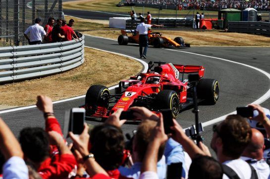 Race winner Sebastian Vettel (GER) Ferrari SF71H celebrates in parc ferme.
08.07.2018. Formula 1 World Championship, Rd 10, British Grand Prix, Silverstone, England, Race Day.
- www.xpbimages.com, EMail: requests@xpbimages.com - copy of publication required for printed pictures. Every used picture is fee-liable. © Copyright: Moy / XPB Images