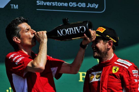 (L to R): Claudio Albertini (ITA) Ferrari celebrates on the podium with race winner Sebastian Vettel (GER) Ferrari.
08.07.2018. Formula 1 World Championship, Rd 10, British Grand Prix, Silverstone, England, Race Day.
- www.xpbimages.com, EMail: requests@xpbimages.com - copy of publication required for printed pictures. Every used picture is fee-liable. © Copyright: Moy / XPB Images