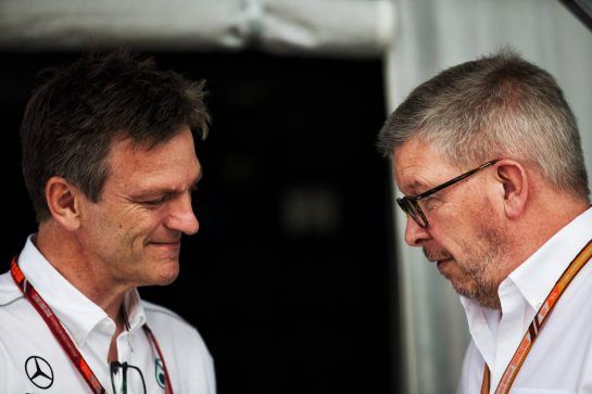 (L to R): James Allison (GBR) Mercedes AMG F1 Technical Director with Ross Brawn (GBR) Managing Director, Motor Sports.
08.07.2018. Formula 1 World Championship, Rd 10, British Grand Prix, Silverstone, England, Race Day.
- www.xpbimages.com, EMail: requests@xpbimages.com - copy of publication required for printed pictures. Every used picture is fee-liable. © Copyright: Rew / XPB Images