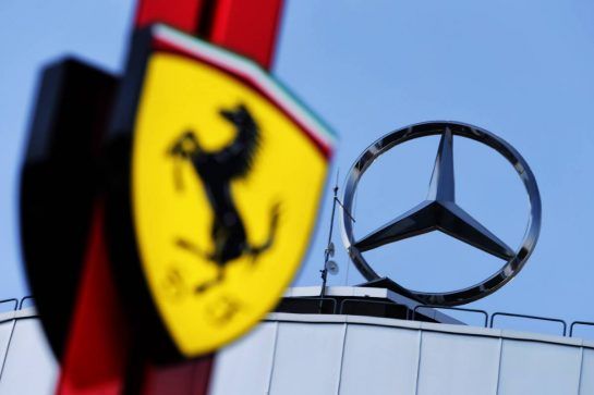 Ferrari and Mercedes logos.
19.07.2018. Formula 1 World Championship, Rd 11, German Grand Prix, Hockenheim, Germany, Preparation Day.
- www.xpbimages.com, EMail: requests@xpbimages.com - copy of publication required for printed pictures. Every used picture is fee-liable. © Copyright: Moy / XPB Images