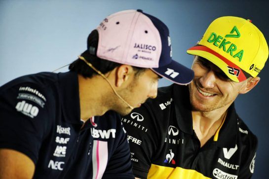 Nico Hulkenberg (GER) Renault Sport F1 Team (Right) with Sergio Perez (MEX) Sahara Force India F1 in the FIA Press Conference.
19.07.2018. Formula 1 World Championship, Rd 11, German Grand Prix, Hockenheim, Germany, Preparation Day.
- www.xpbimages.com, EMail: requests@xpbimages.com - copy of publication required for printed pictures. Every used picture is fee-liable. © Copyright: Bearne / XPB Images