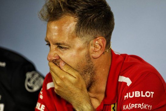 Sebastian Vettel (GER) Ferrari in the FIA Press Conference.
19.07.2018. Formula 1 World Championship, Rd 11, German Grand Prix, Hockenheim, Germany, Preparation Day.
- www.xpbimages.com, EMail: requests@xpbimages.com - copy of publication required for printed pictures. Every used picture is fee-liable. © Copyright: Schaber / XPB Images