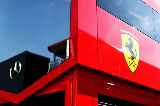 Ferrari and Mercedes logos.
19.07.2018. Formula 1 World Championship, Rd 11, German Grand Prix, Hockenheim, Germany, Preparation Day.
- www.xpbimages.com, EMail: requests@xpbimages.com - copy of publication required for printed pictures. Every used picture is fee-liable. © Copyright: Schaber / XPB Images