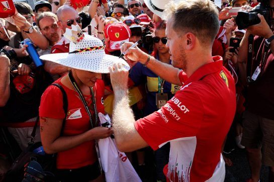Sebastian Vettel (GER) Ferrari signs autographs for the fans.
19.07.2018. Formula 1 World Championship, Rd 11, German Grand Prix, Hockenheim, Germany, Preparation Day.
- www.xpbimages.com, EMail: requests@xpbimages.com - copy of publication required for printed pictures. Every used picture is fee-liable. © Copyright: Schaber / XPB Images