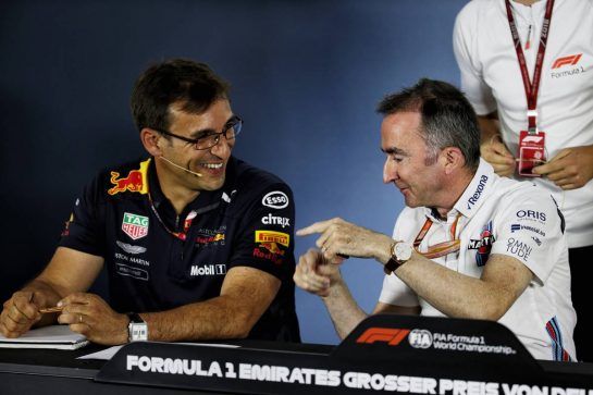 (L to R): Pierre Wache (FRA) Red Bull Racing Technical Director and Paddy Lowe (GBR) Williams Chief Technical Officer in the FIA Press Conference.
20.07.2018. Formula 1 World Championship, Rd 11, German Grand Prix, Hockenheim, Germany, Practice Day.
- www.xpbimages.com, EMail: requests@xpbimages.com - copy of publication required for printed pictures. Every used picture is fee-liable. © Copyright: Bearne / XPB Images