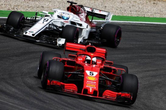 Sebastian Vettel (GER) Ferrari SF71H leads Marcus Ericsson (SWE) Sauber C37.
21.07.2018. Formula 1 World Championship, Rd 11, German Grand Prix, Hockenheim, Germany, Qualifying Day.
- www.xpbimages.com, EMail: requests@xpbimages.com - copy of publication required for printed pictures. Every used picture is fee-liable. © Copyright: Moy / XPB Images