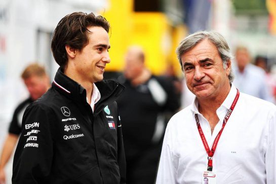 (L to R): Esteban Gutierrez (MEX) Mercedes AMG F1 with Carlos Sainz (ESP).
22.07.2018. Formula 1 World Championship, Rd 11, German Grand Prix, Hockenheim, Germany, Race Day.
- www.xpbimages.com, EMail: requests@xpbimages.com - copy of publication required for printed pictures. Every used picture is fee-liable. © Copyright: Schaber / XPB Images