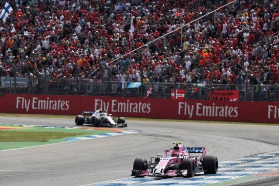 Esteban Ocon (FRA) Sahara Force India F1 VJM11.
22.07.2018. Formula 1 World Championship, Rd 11, German Grand Prix, Hockenheim, Germany, Race Day.
- www.xpbimages.com, EMail: requests@xpbimages.com - copy of publication required for printed pictures. Every used picture is fee-liable. © Copyright: Photo4 / XPB Images
