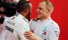 Lewis Hamilton (GBR) Mercedes AMG F1 celebrates in parc ferme with Valtteri Bottas
