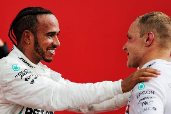 (L to R): Race winner Lewis Hamilton (GBR) Mercedes AMG F1 celebrates in parc ferme with second placed team mate Valtteri Bottas (FIN) Mercedes AMG F1.
22.07.2018. Formula 1 World Championship, Rd 11, German Grand Prix, Hockenheim, Germany, Race Day.
- www.xpbimages.com, EMail: requests@xpbimages.com - copy of publication required for printed pictures. Every used picture is fee-liable. © Copyright: Moy / XPB Images