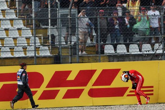 Sebastian Vettel (GER) Ferrari crashed out of the race.
22.07.2018. Formula 1 World Championship, Rd 11, German Grand Prix, Hockenheim, Germany, Race Day.
- www.xpbimages.com, EMail: requests@xpbimages.com - copy of publication required for printed pictures. Every used picture is fee-liable. © Copyright: Photo4 / XPB Images